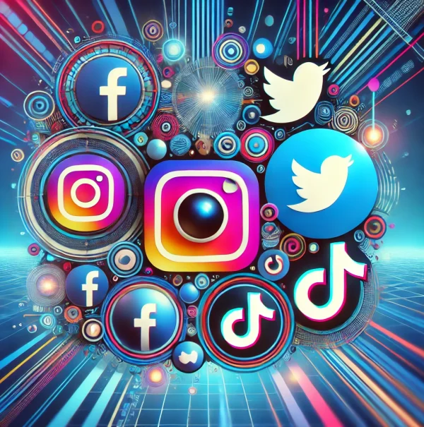 DALL·E 2024-12-02 13.56.34 - A visually appealing image themed around social media platforms Instagram, Facebook, Twitter, and TikTok. The design includes abstract and vibrant ele